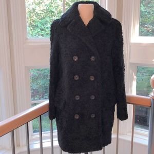 Coach Fuzzy Faux Shearling Fur Peacoat